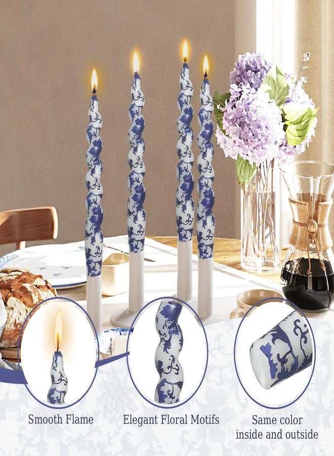 MANNYCOM Spiral Blue and White Taper Candles -7.5 Inch Short Unscented Chinoiserie Design Candlesticks for Weddings Family Gatherings Restaurants Holiday Decorations Elegant Table Candles for Events Set of 2 - Image 4